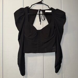 Astr Black Puff Sleeve Long Sleeve